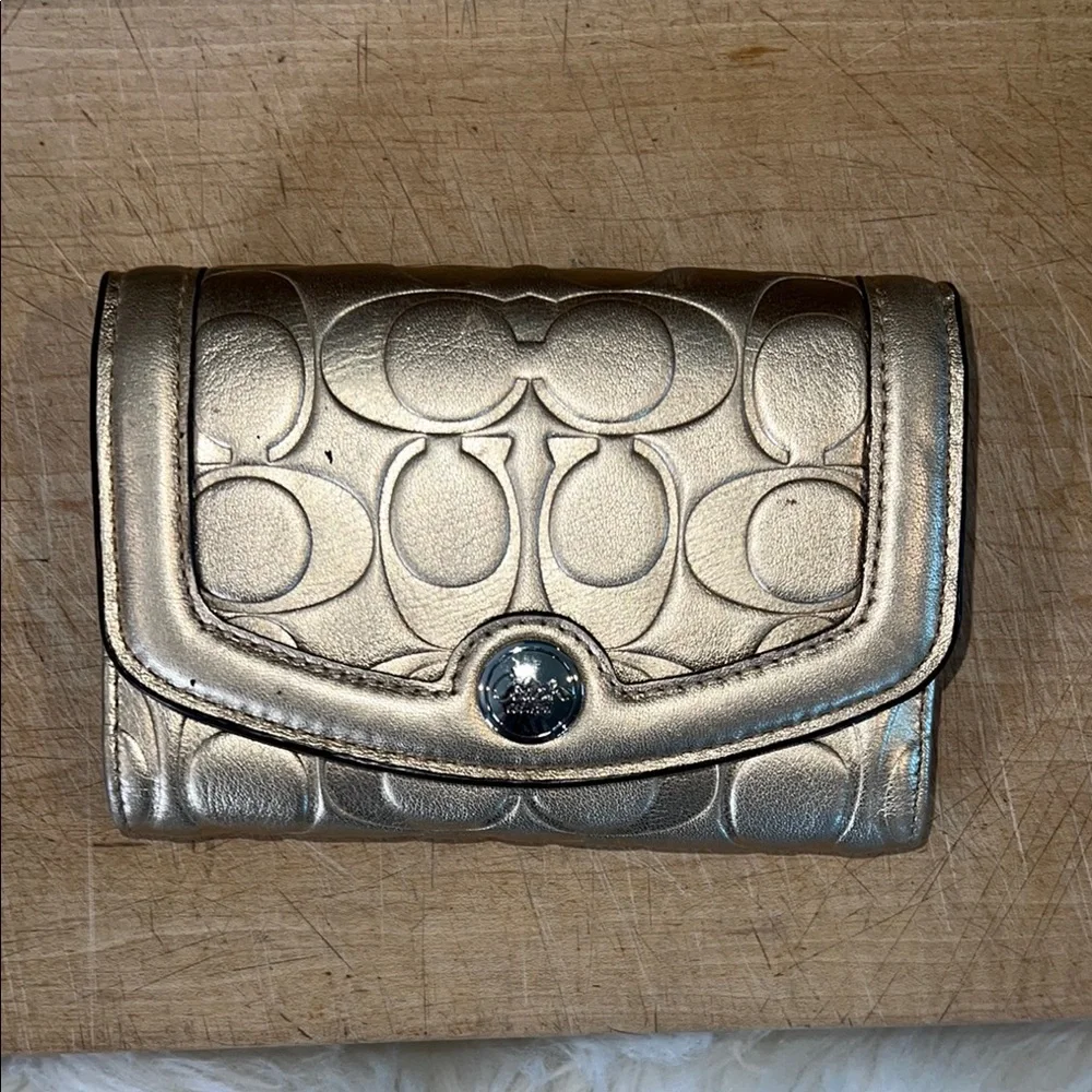 Coach Gold C Monogram Embossed Trifold Walket